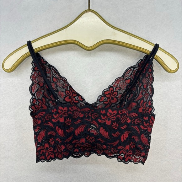 Frederick's of Hollywood Lace Bralette L Black Red Floral Whimsigoth Dark Fairy - Picture 2 of 8